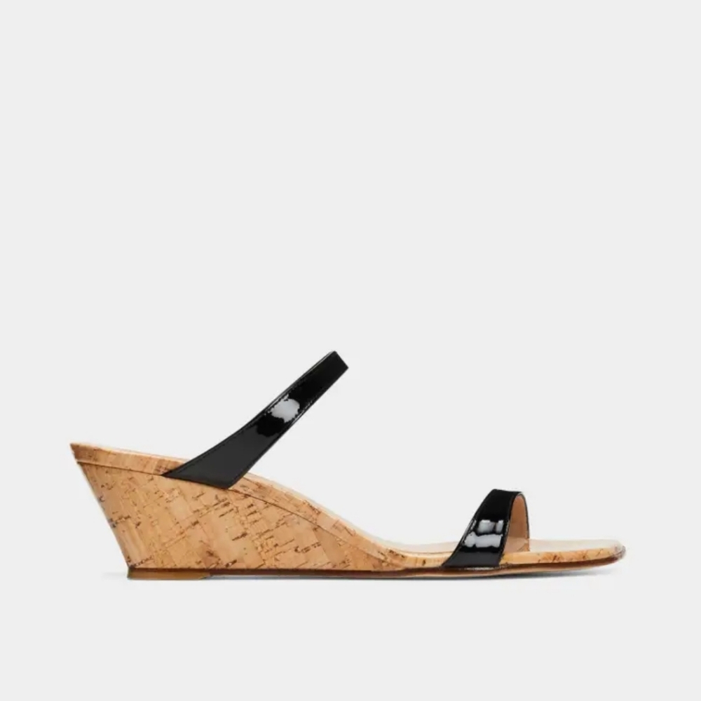 STUART WEITZMAN Aleena Patent Two Band Wedge Sandals